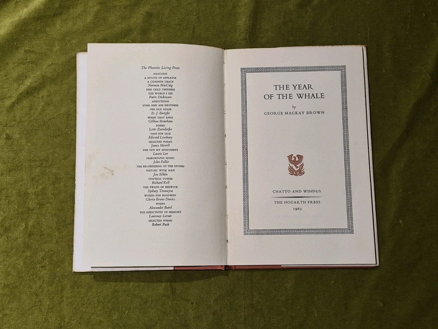 George Mackay BROWN / The Year of the Whale The Phoenix Living Poets 1st Edition4