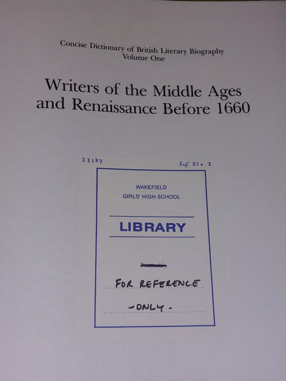 Concise Dictionary of British Literary Biography, 8 Volume Set (1992)6