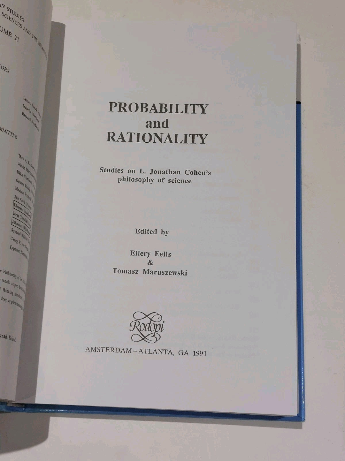 Probability & Rationality  Ellery Rells & Tomasz Maruszewski [Rodopi] 1991 Hb2
