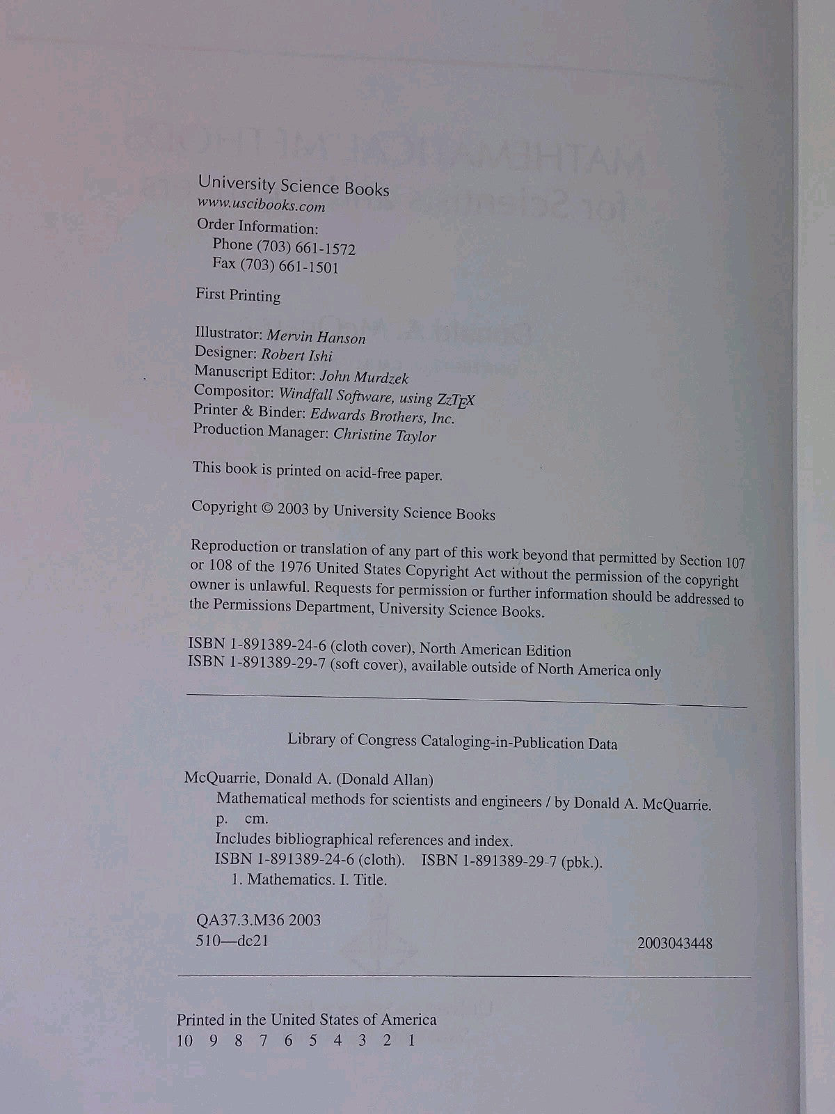 Mathematical Methods for Scientists and Engineers by Donald A McQuarrie (2003)3