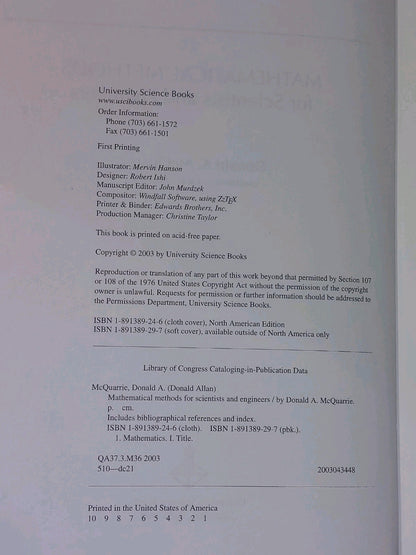 Mathematical Methods for Scientists and Engineers by Donald A McQuarrie (2003)3