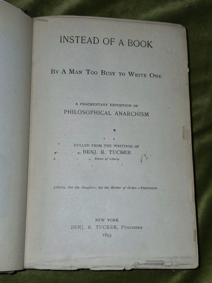 Instead of a Book by a Man Too Busy To Write One (1893 First Edition) Tucker6