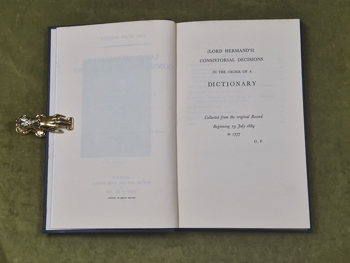 Stair 6 Hermand's Consistorial Decisions 1684-1777 - F P Walton, J Ferguson 19404