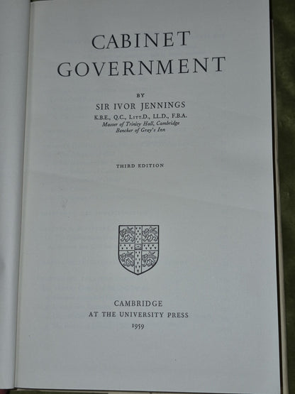 Cabinet Government Ivor Jennings Cambridge 1959 Third HB DJ5