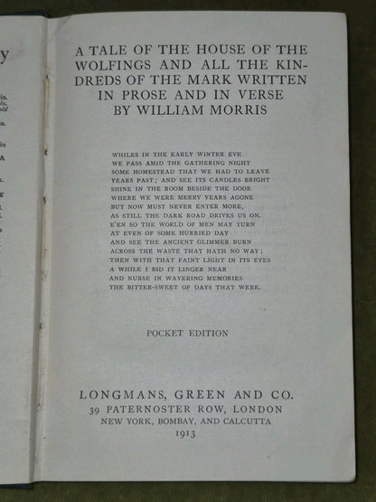 House of the Wolfings William Morris Longmans Green and Co 1913 Pocket Edition6