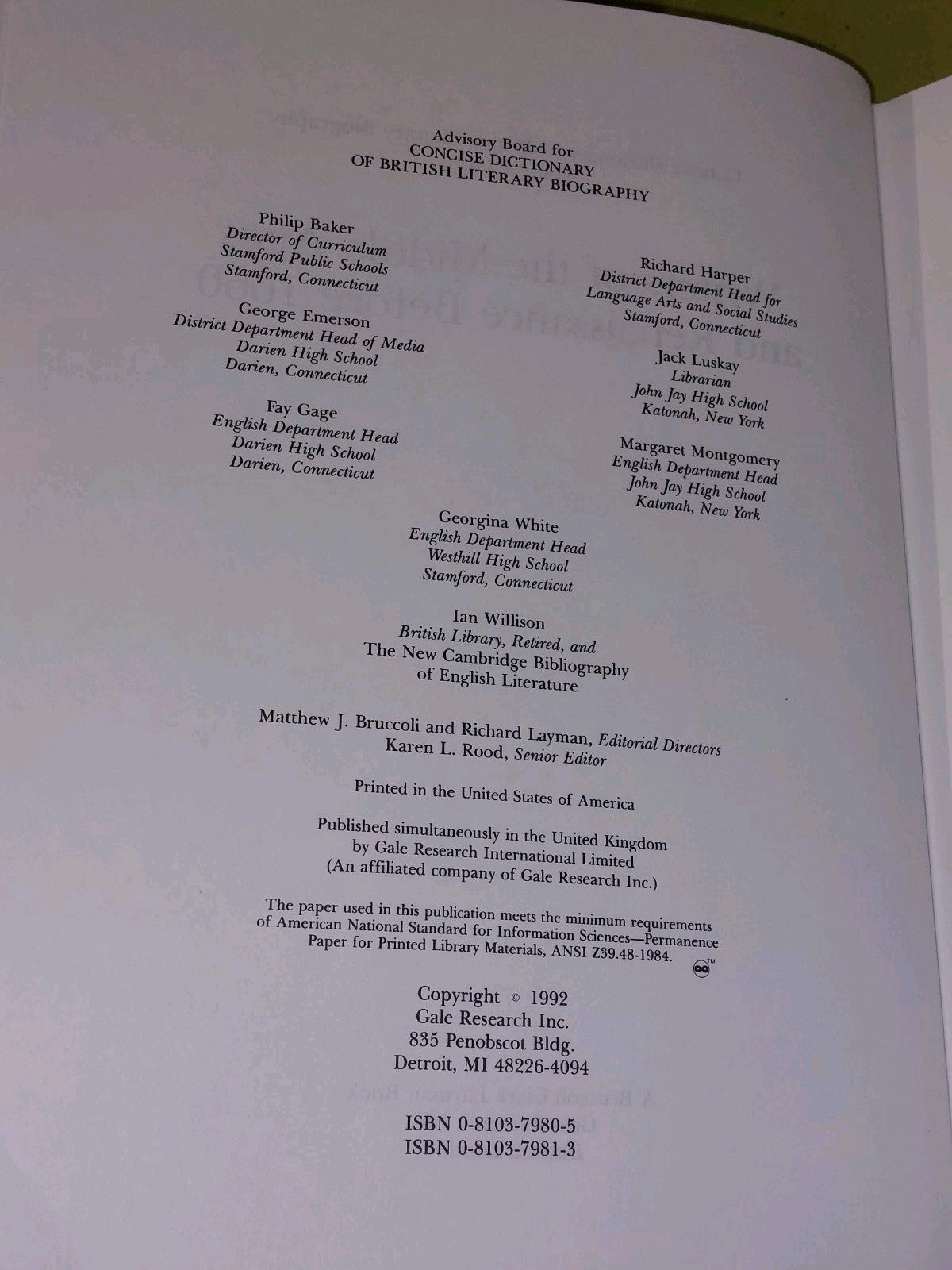 Concise Dictionary of British Literary Biography, 8 Volume Set (1992)8