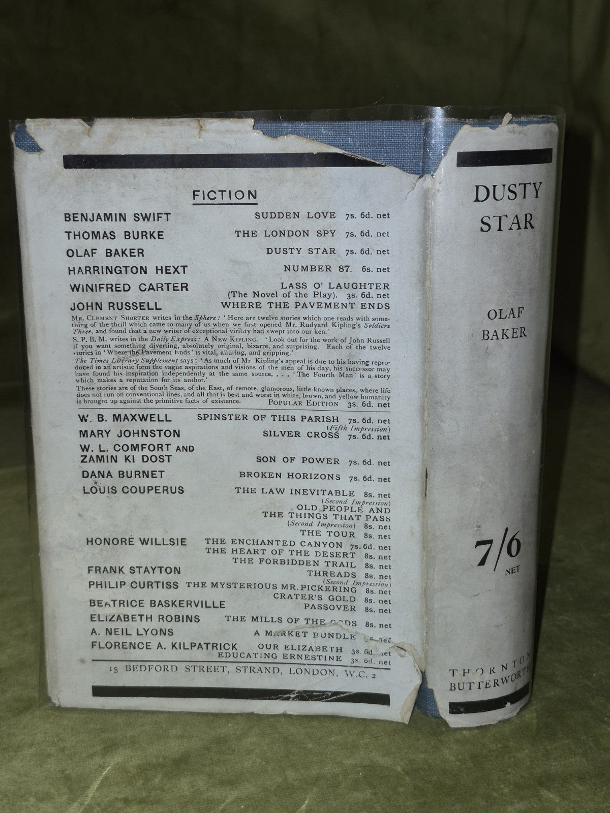 Dusty Star Olar Baker 1922 First Edition Thornton Butterworth Dustjacket1