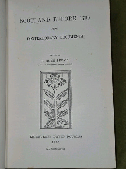 Scotland Before 1700 From Contemporary Documents Hume Brown David Douglas 18915