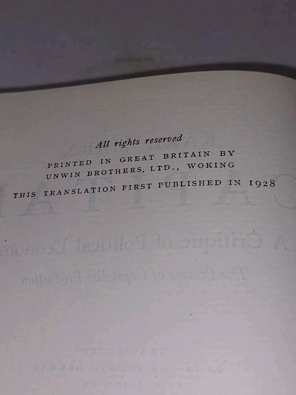 Marx Capital By Karl Marx [George Allen & Unwin] Hb Book3
