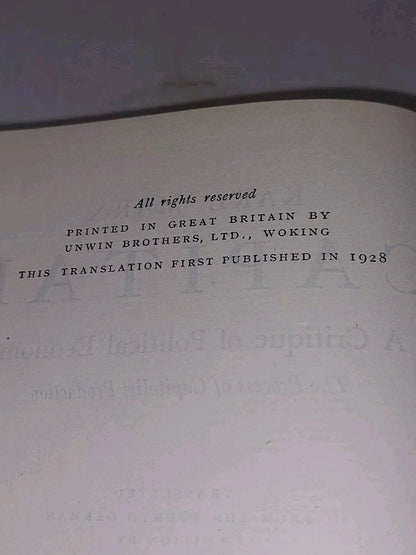 Marx Capital By Karl Marx [George Allen & Unwin] Hb Book3