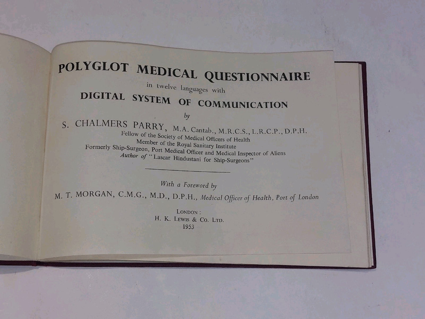 Polyglot Medical Questionnaire  S. Chalmers Parry 1953 1st Edition HK Lewis &co2
