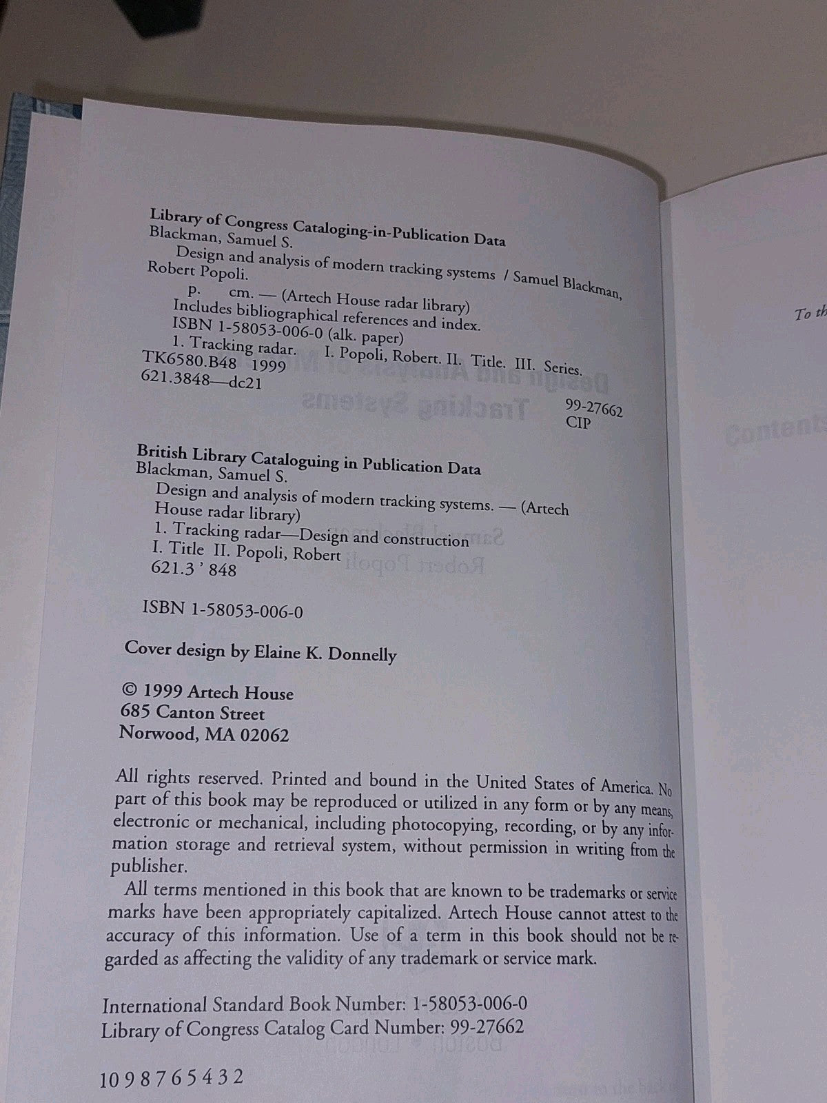 Design and Analysis of Modern Tracking Systems by Popoli, Samuel (1999)4