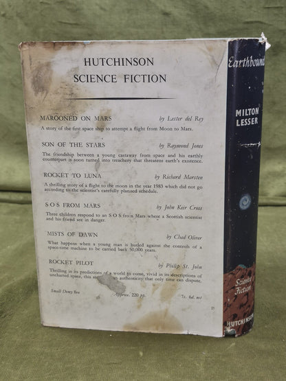 MILTON LESSER EARTHBOUND Hutchinson FIRST EDITION HB DW Science Fiction1
