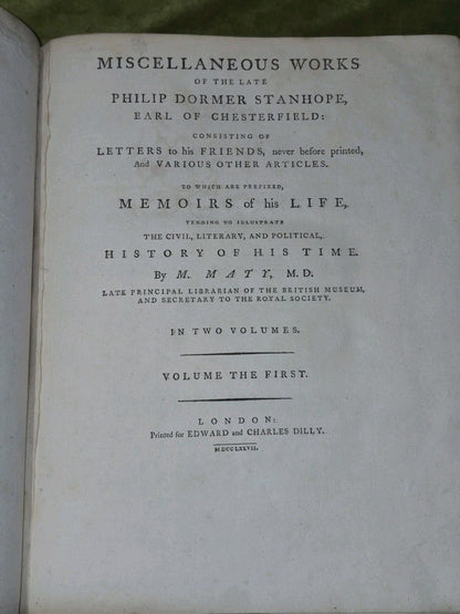 1777 2vol Miscellaneous Works of Philip Dormer Stanhope First Edition8