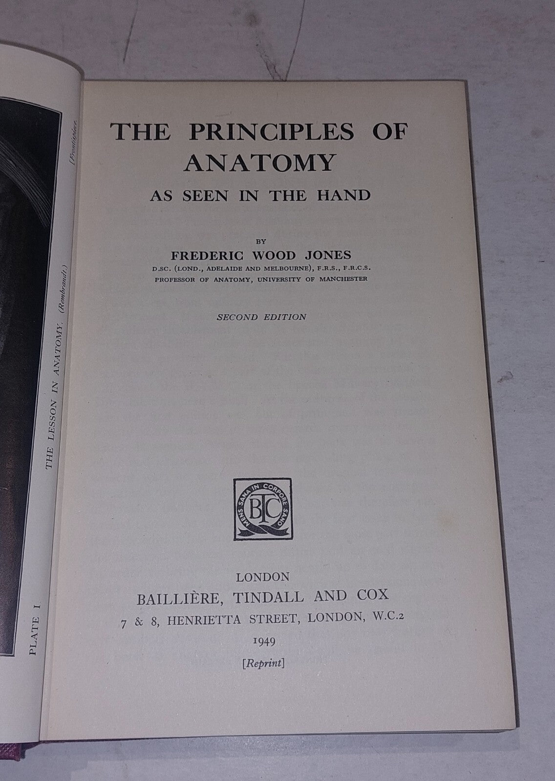 Principles of Anatomy as seen in The Hand, Frederic Wood Jones Hb (1949) Book3