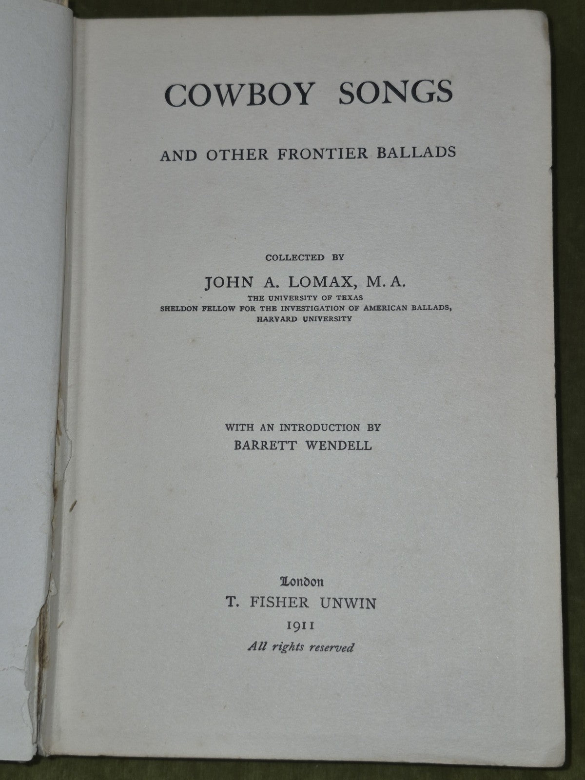 Cowboy Songs and Other Frontier Ballads 1911 John A Lomax Barrett Wendell5