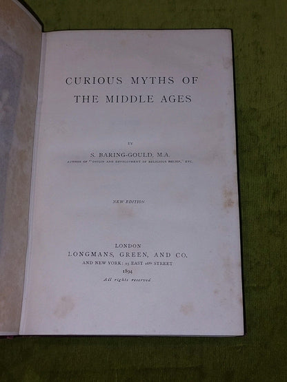Curious Myths Of The Middle Ages By  S. Baring-Gould [Longmans] 1894 Hb3