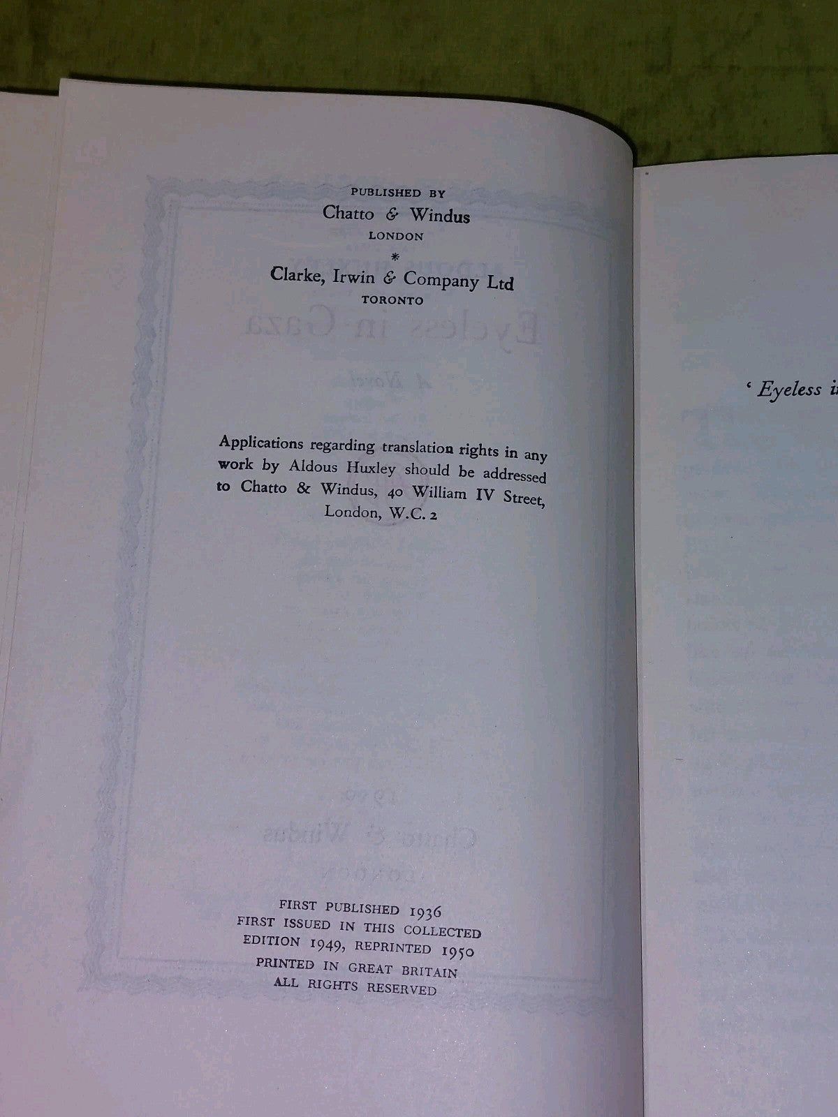 Eyeless in Gaza By Aldous Huxley (1950) [Chatto & Windus] Hb Book7