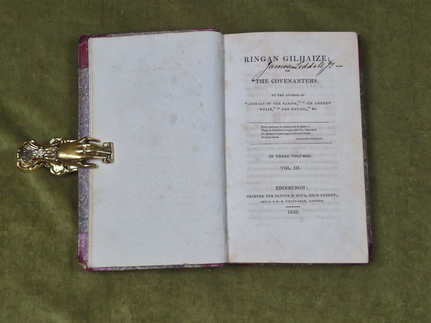 Ringan Gilhaize or the Covenanters Vols 1-3 - John Galt , Oliver & Boyd 18235