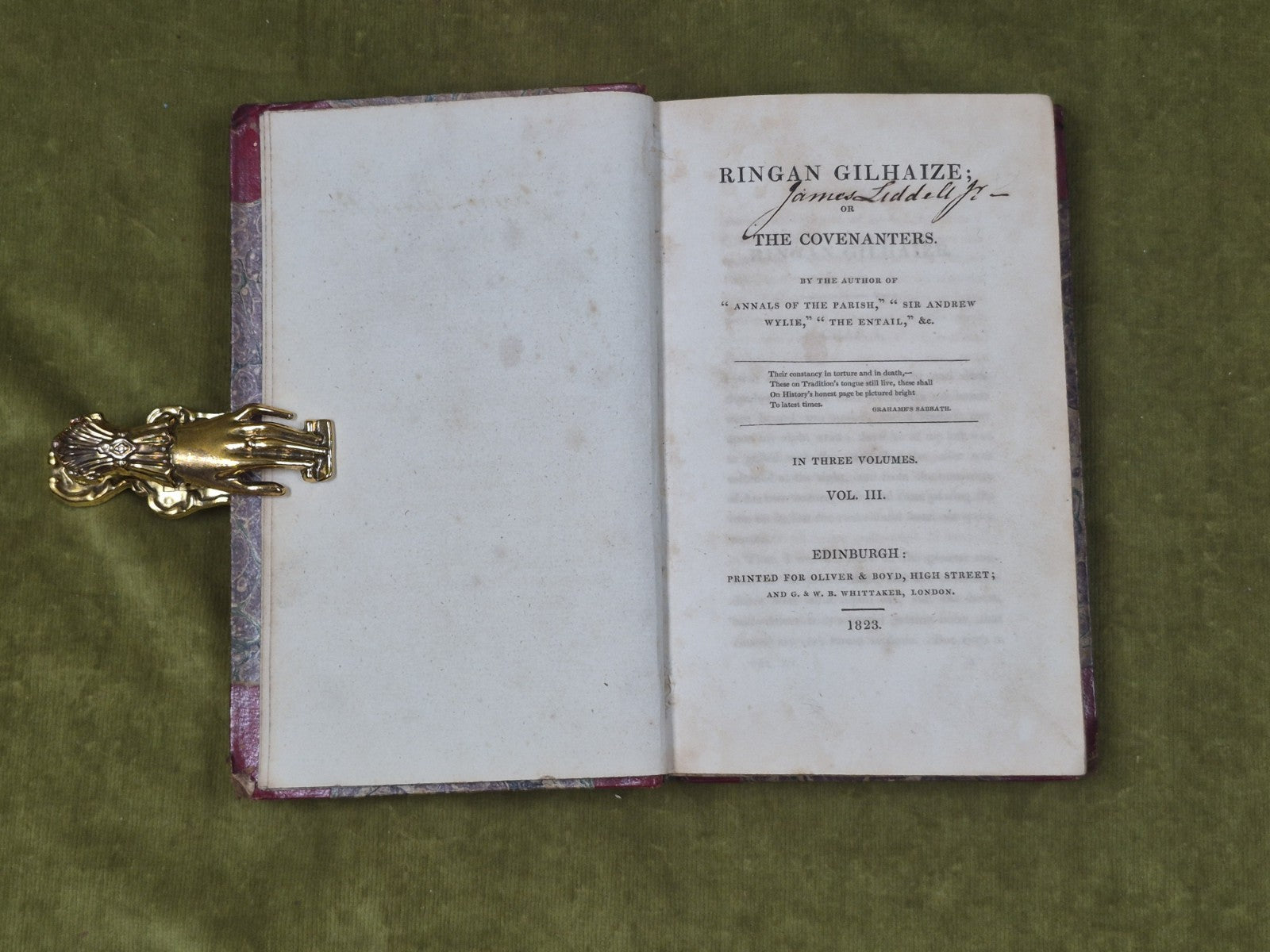 Ringan Gilhaize or the Covenanters Vols 1-3 - John Galt , Oliver & Boyd 18235