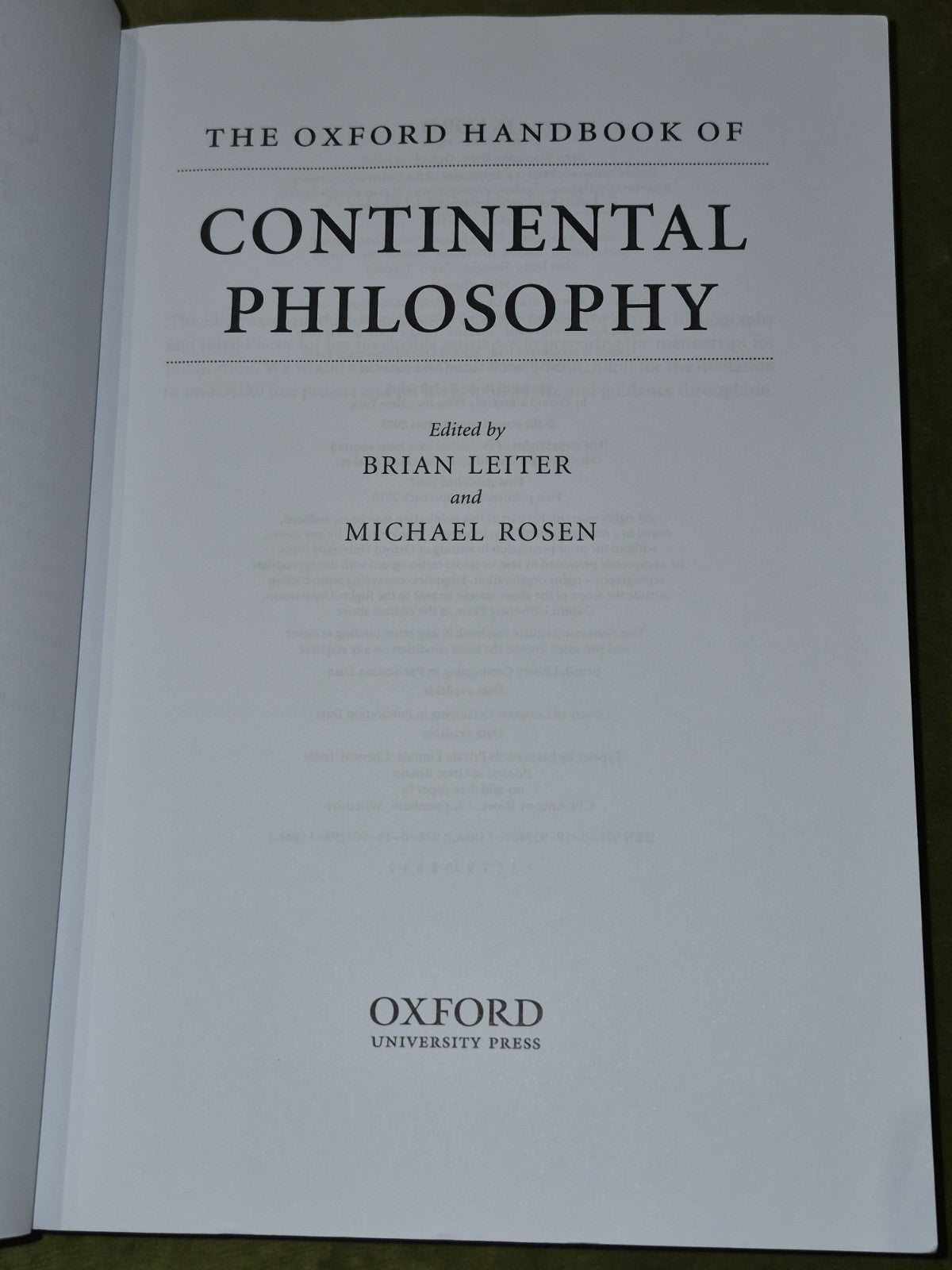 The Oxford Handbook of Continental Philosophy (2010) Brian Leiter Michael Rosen2
