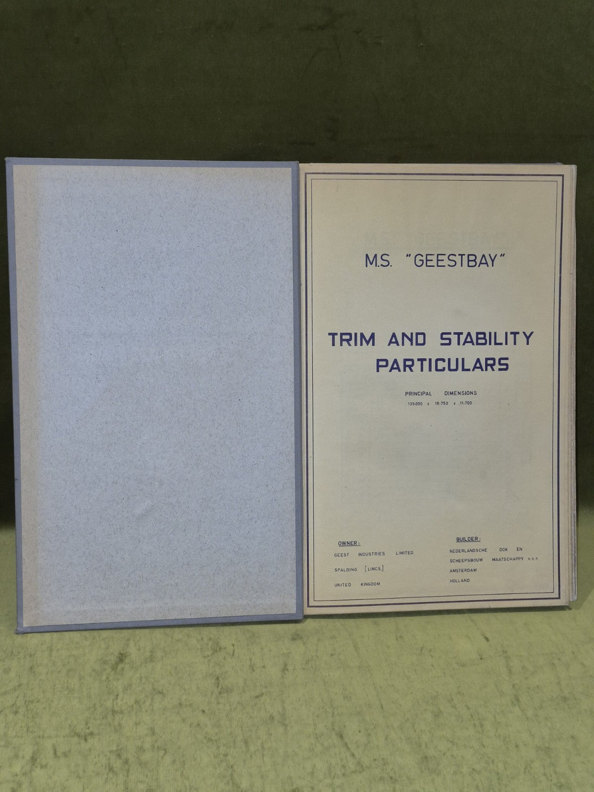 M. S. "Geestbay" Ship Calibration Scales and Trim and Stability Particulars Book7
