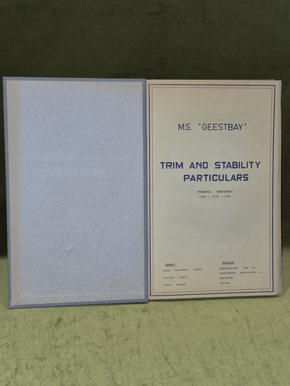 M. S. "Geestbay" Ship Calibration Scales and Trim and Stability Particulars Book7