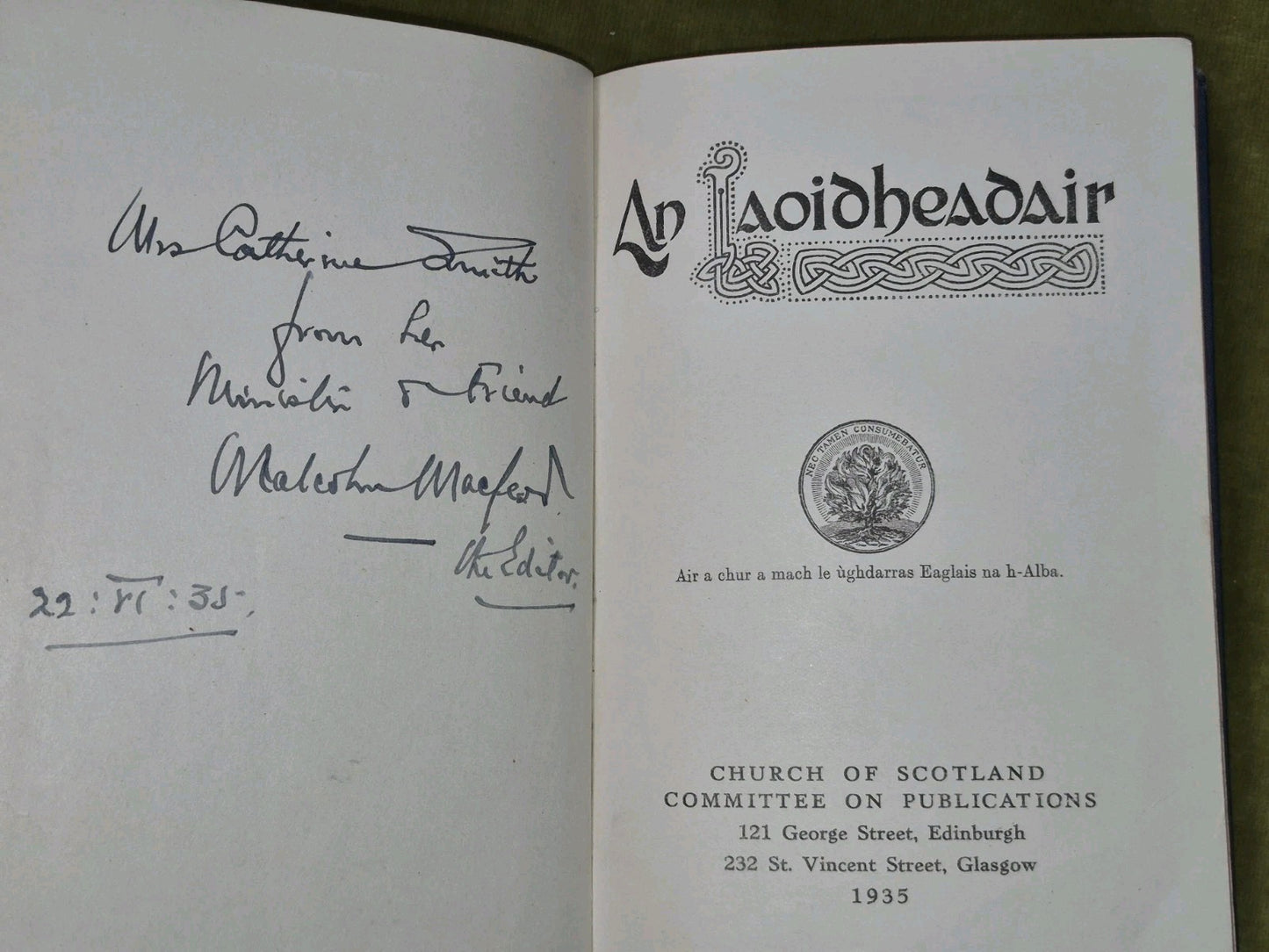 An Laoidheadair 1935 Church of Scotland SIGNED by Editor3