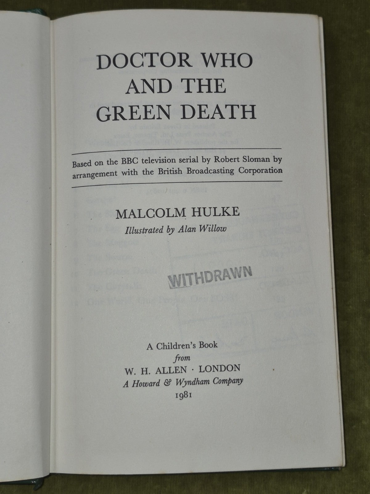 Doctor Who and the Green Death Hardback First Edition 1981 Malcolm Hulke4