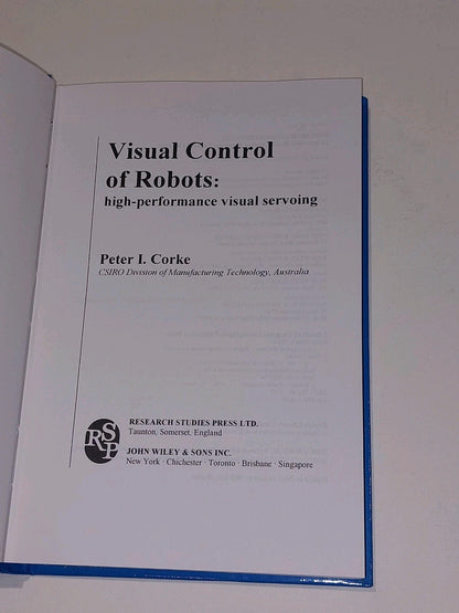 Visual Control Of Robots : High-Performance Visual Servoing By Peter Corke Hb 2