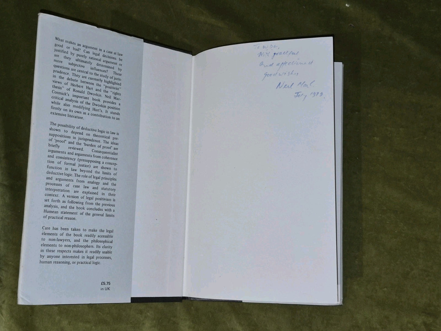 Legal Reasoning And Legal Theory - Neil MacCormick - Oxford HB DJ 19782