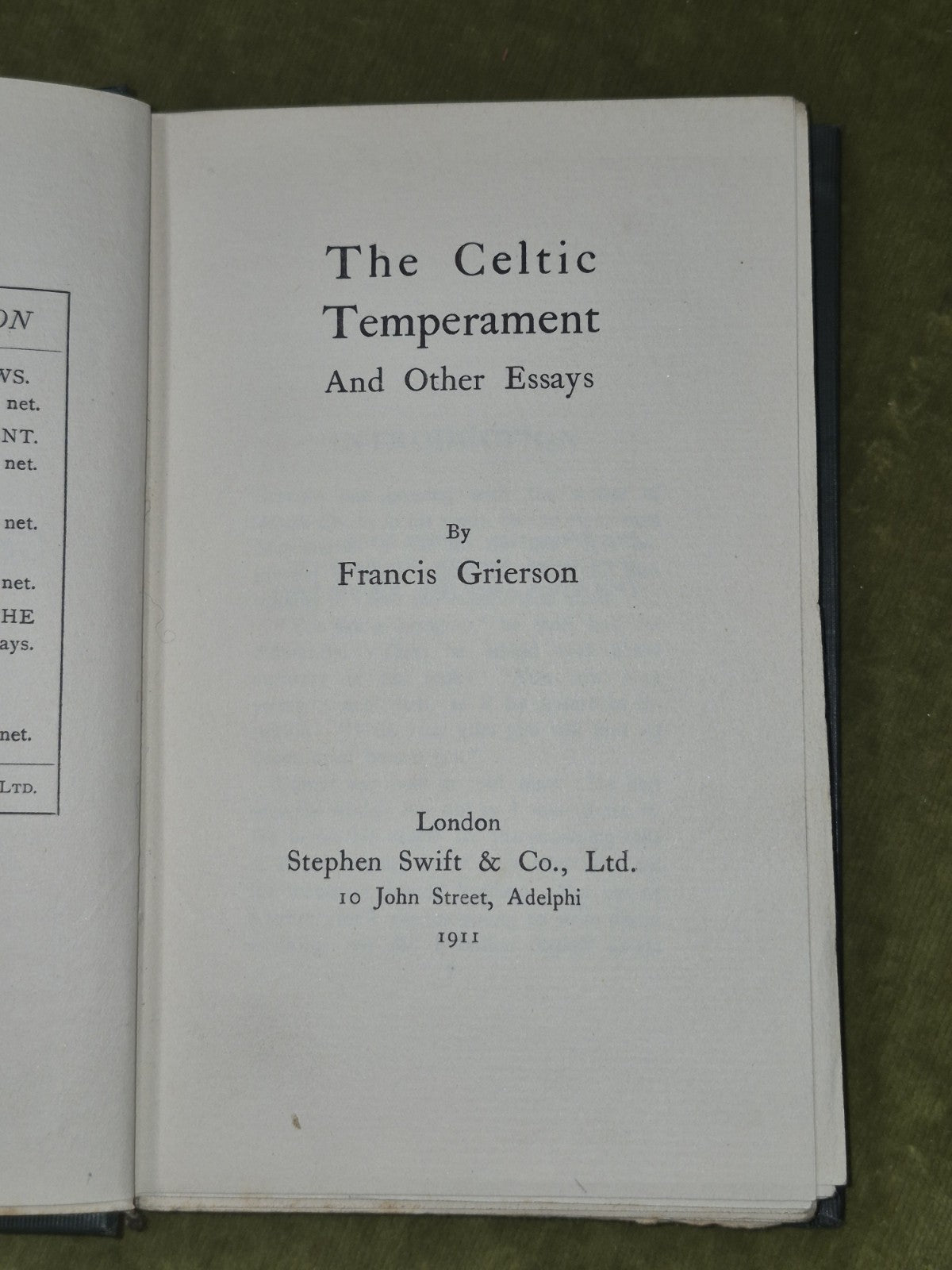 The Celtic Temperament Francis Grierson 1911 Third Edition Stephen Swift3