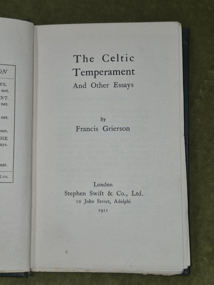 The Celtic Temperament Francis Grierson 1911 Third Edition Stephen Swift3