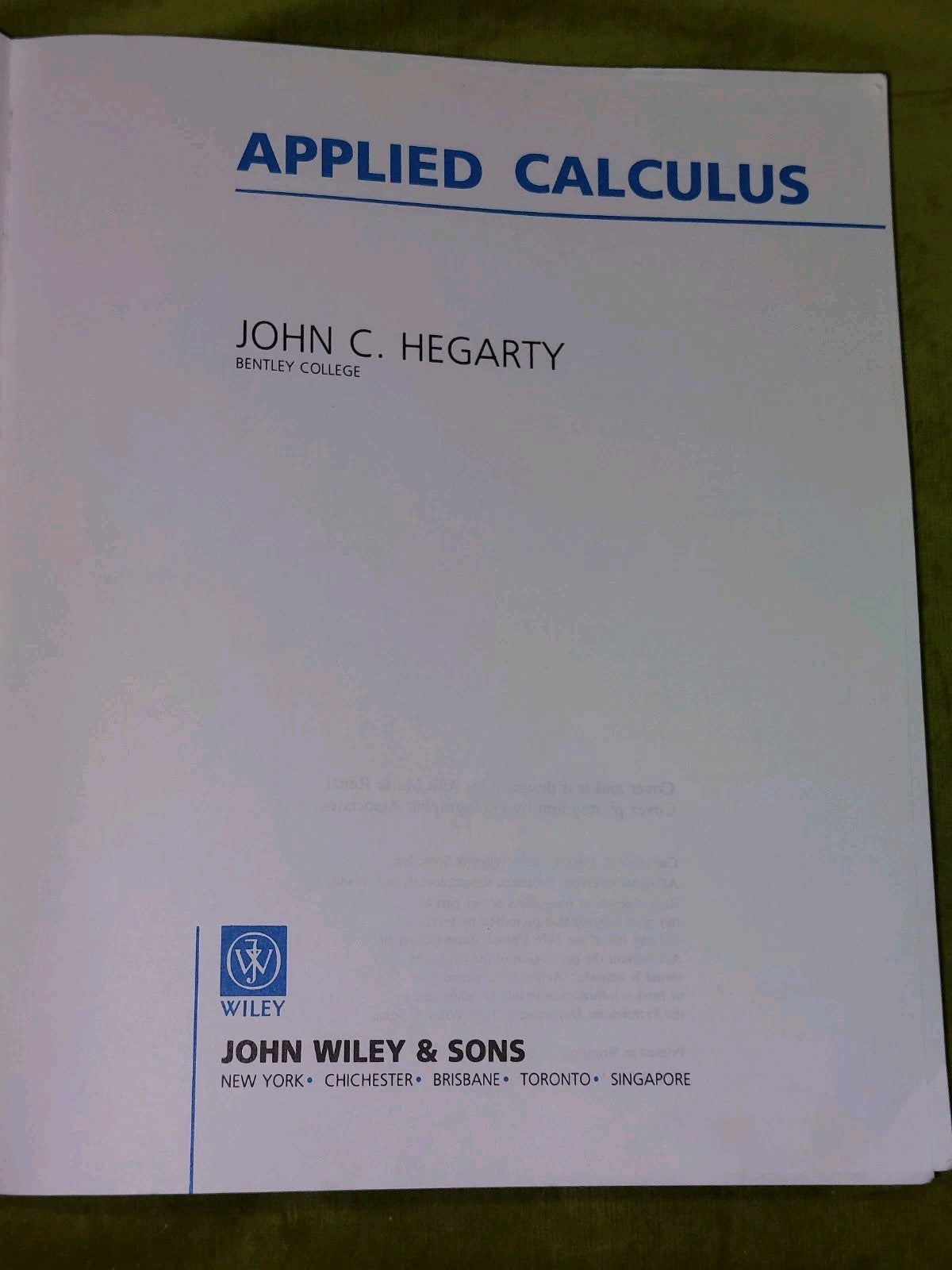 Applied CalculusJohn C. Hegarty (1990)3
