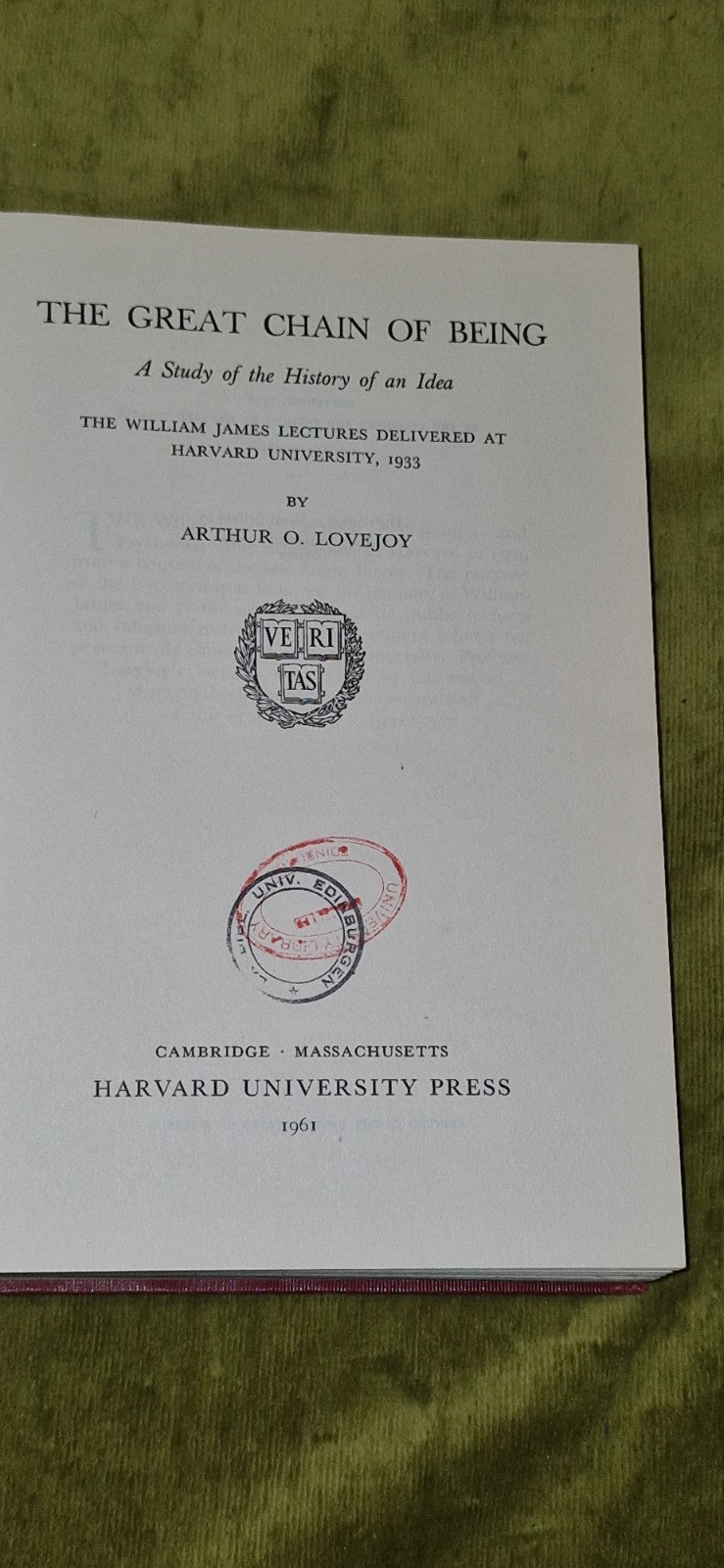 The Great Chain of Being A Study of the History Of An Idea - Arthur Lovejoy 19537