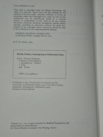 T.K. Derry A History of Scandinavia 1979 HB Nordic History Book COA7