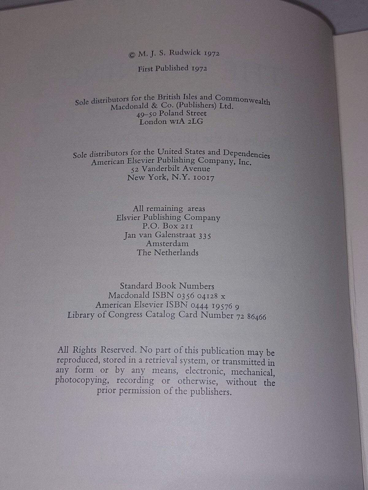 meaning of fossils: Episodes in the history of palaeontology, Rudwick (1972) Hb 4