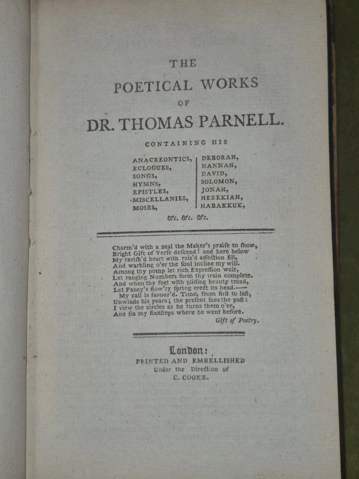 The Poetical Works of Dr Thomas Parnell Containing those Published by Mr Pope6