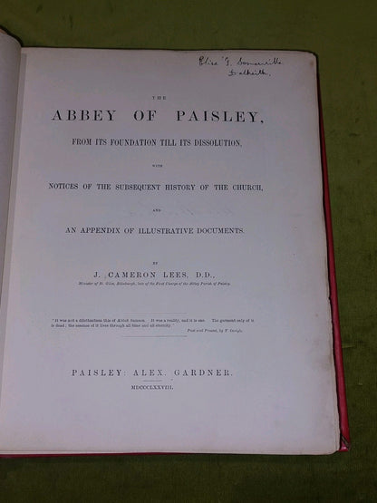 Abbey Of Paisley From Its Foundation By J. Cameron Lees [Alexander Gardner] 18786