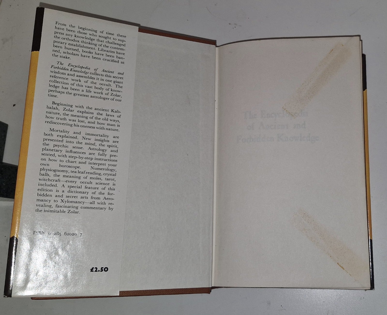 The Encyclopedia of Ancient and Forbidden Knowledge by Zolar, Hardcover DJ  19703