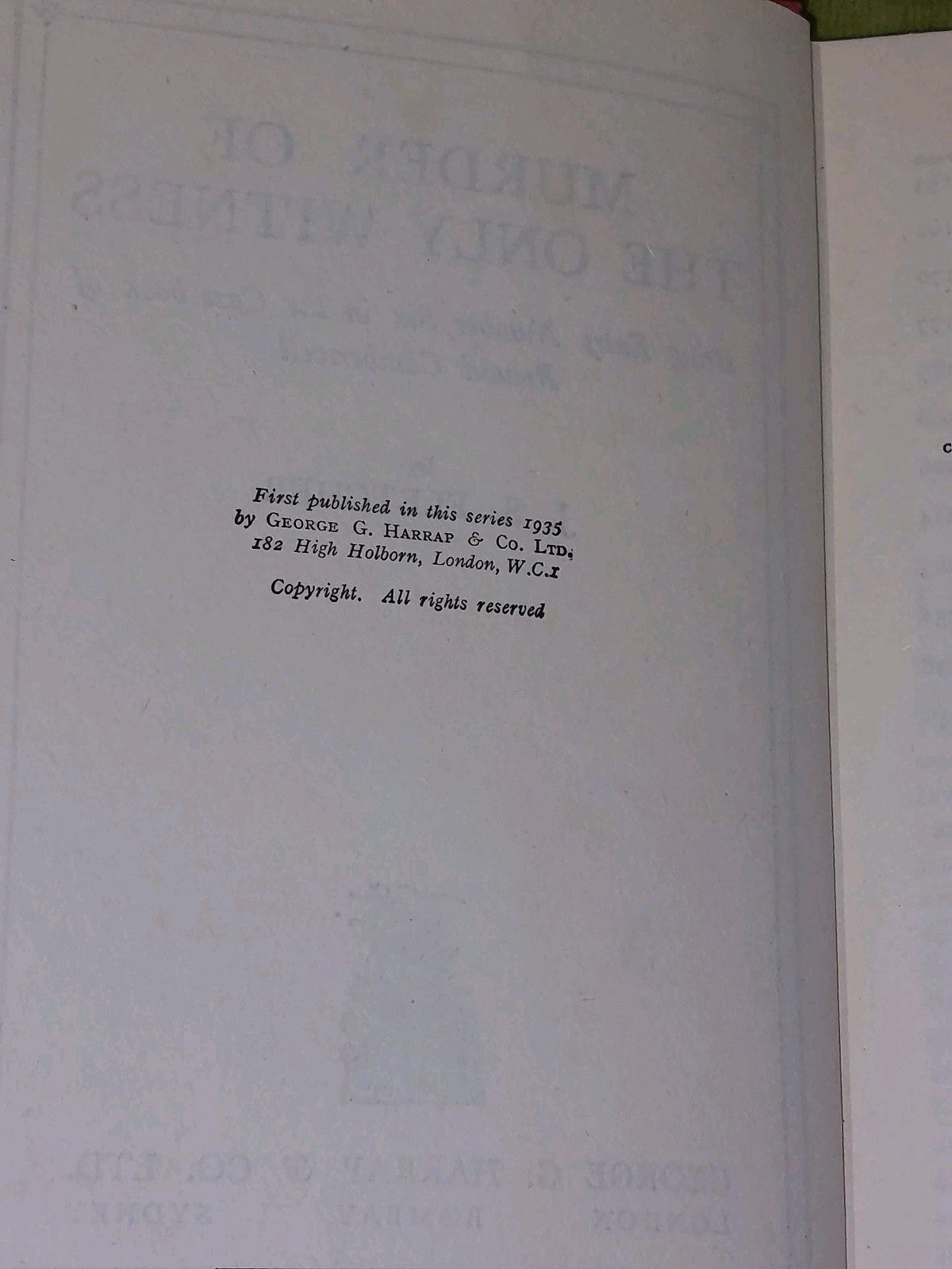 Murder Of The Only Witness by J. S. Fletcher [Harrap's Shilling Library] 1935 Hb8