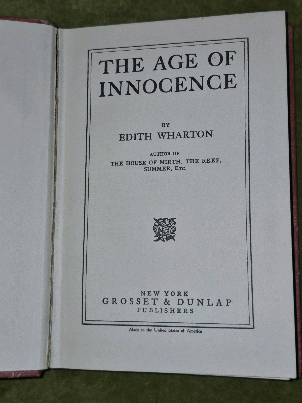 The Age of Innocence Edith Wharton Grosset & Dunlap Early Reprint 19205