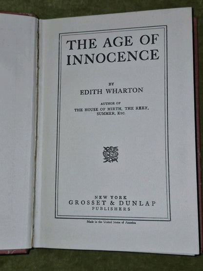 The Age of Innocence Edith Wharton Grosset & Dunlap Early Reprint 19205