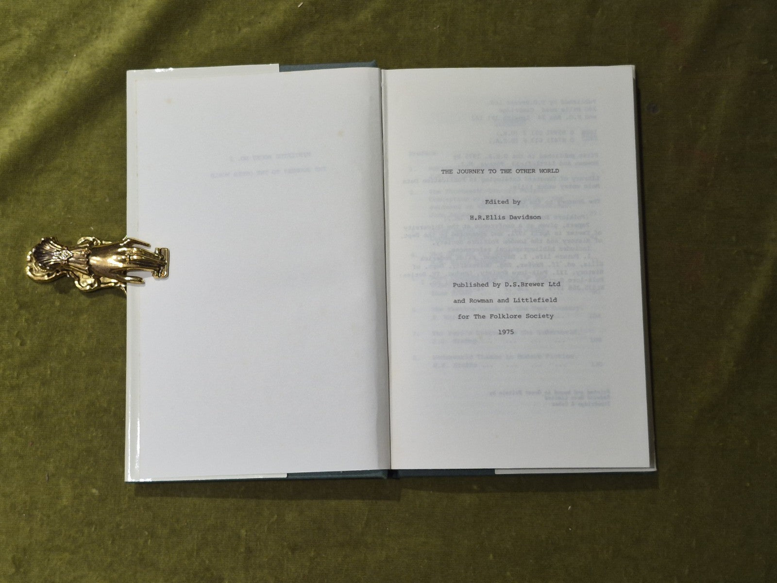 The Journey to the Other World - H R E Davidson , D S Brewer 1975 HB DJ3