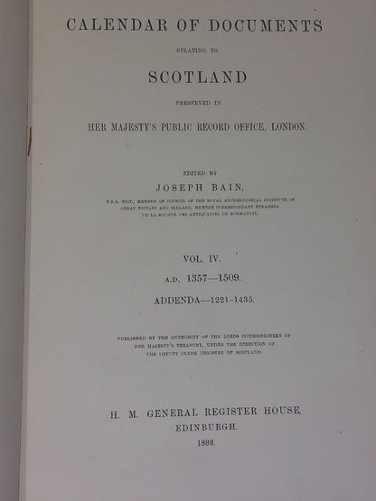 Calendar Of Documents Relating To Scotland 4 Volume Set. 18