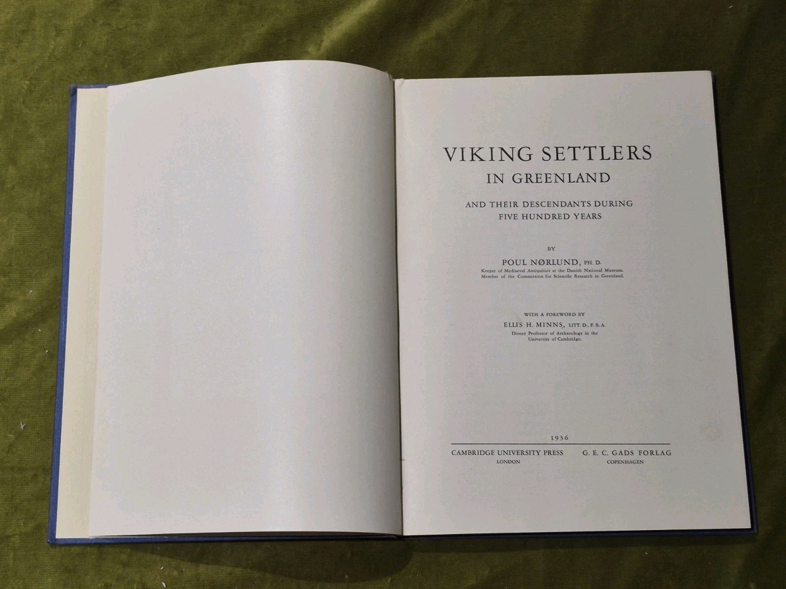 Viking Settlers In Greenland + Descendants 500 Years Norlund Hardcover 19365