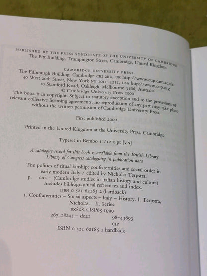 The Politics of Ritual Kinship : Confraternities & Social Order - Terpstra 20004