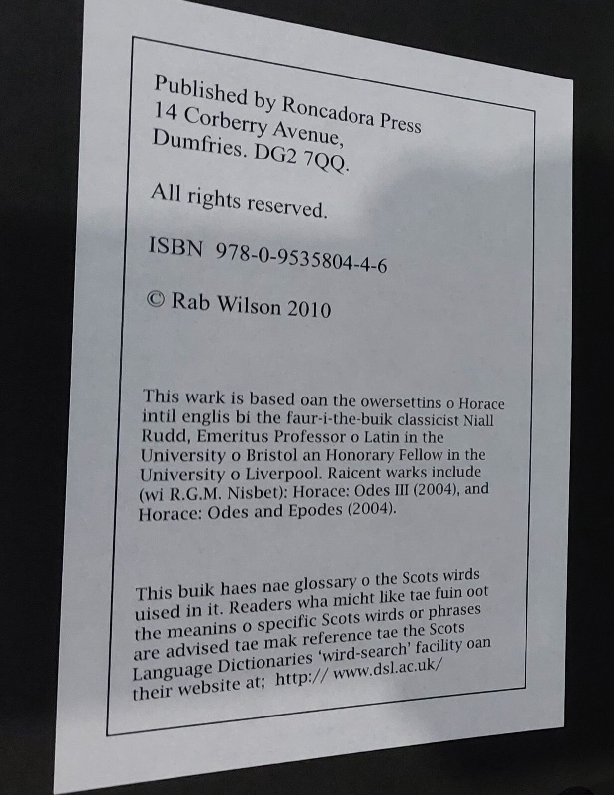 Rab Wilson 'Ye're There Horace. Limited Edition, Scots Poetry Collectable, Boxed4