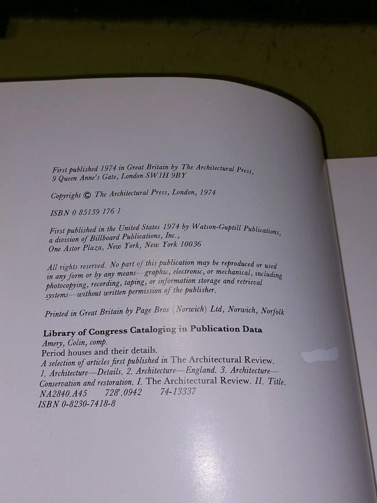 Period Houses and their Details By Colin Amery (1974) [Architectural Press] Hb 5