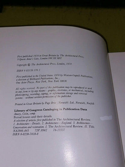 Period Houses and their Details By Colin Amery (1974) [Architectural Press] Hb 5